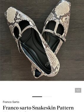 Franco Sarto Snakeskin-Print Mary Jane Flats in Beige and Brown
